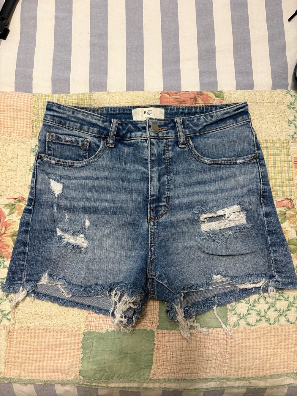BKE Distressed Blue Cutoff Denim Shorts